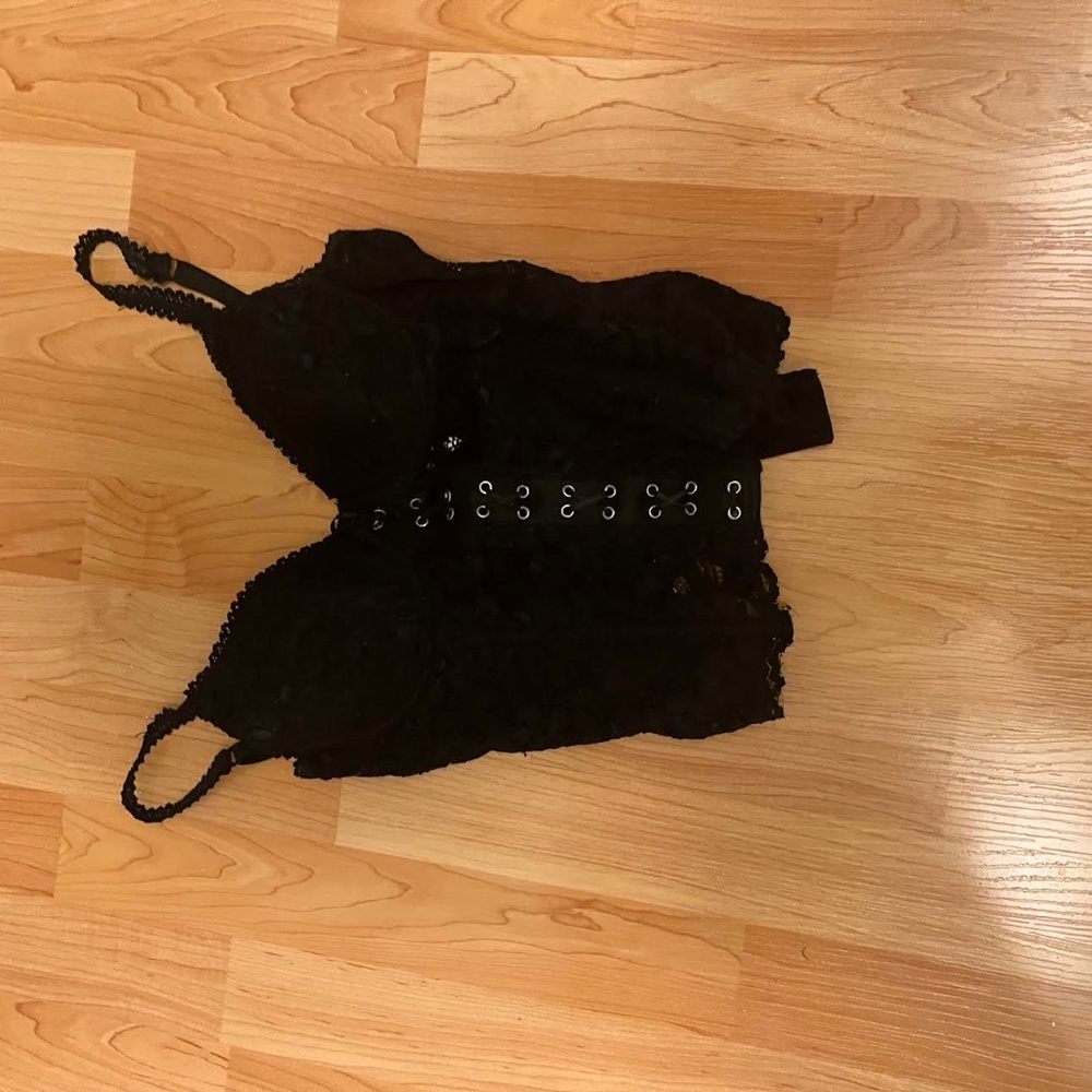 Black Lace Sheer Corset Style Top